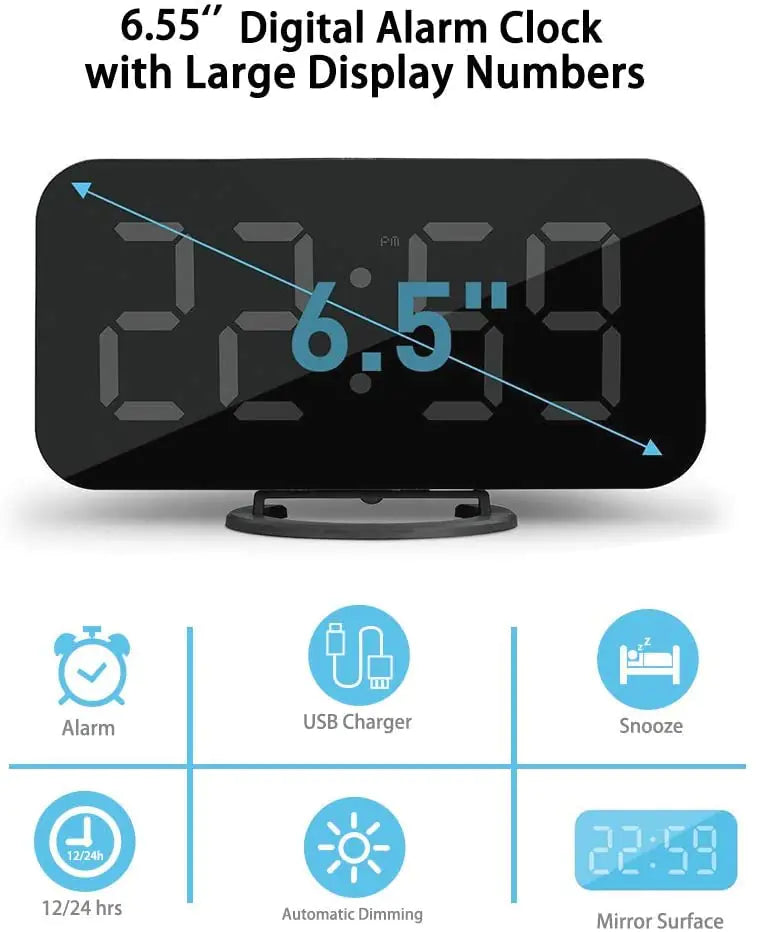 Digital Alarm Clock, Large 6.5"